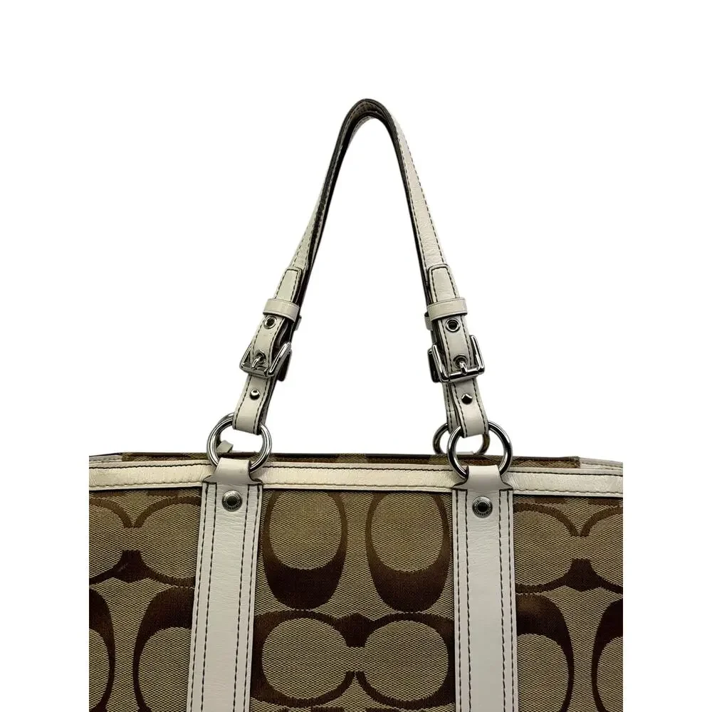 Vintage Coach Signature Brown Khaki Jacquard Canvas Gallery Satchel Tote Bag
